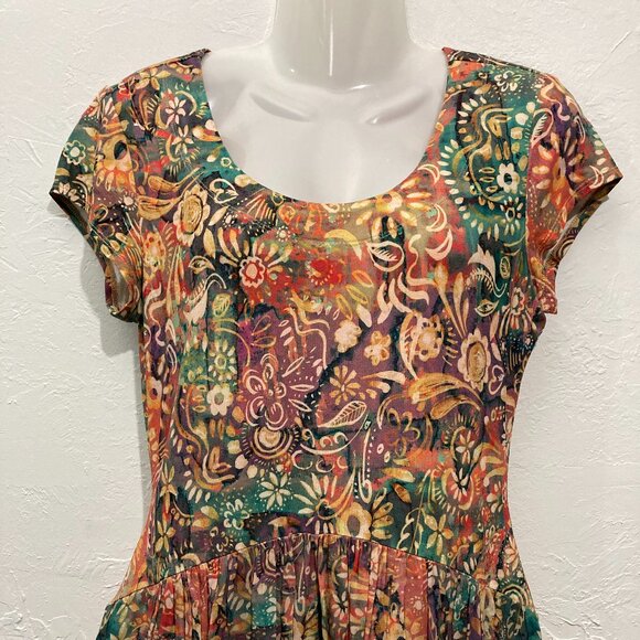 Peruvian Connection Floral Short Sleeve Dress Pleated skirt Multicolor Pocket S - Picture 7 of 14